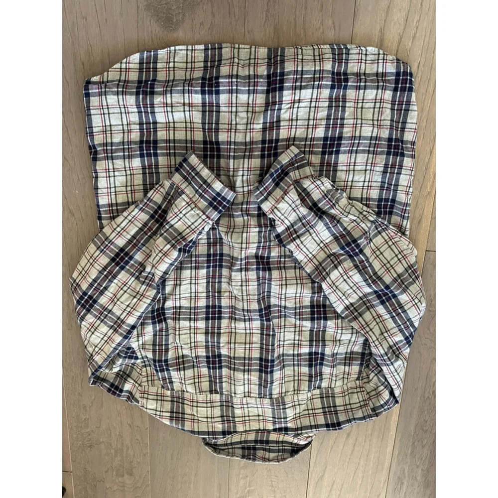 Banana Republic Mens Plaid Button Down Shirt White Navy XL